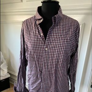 Men’s long sleeve check shirt burgundy and grey